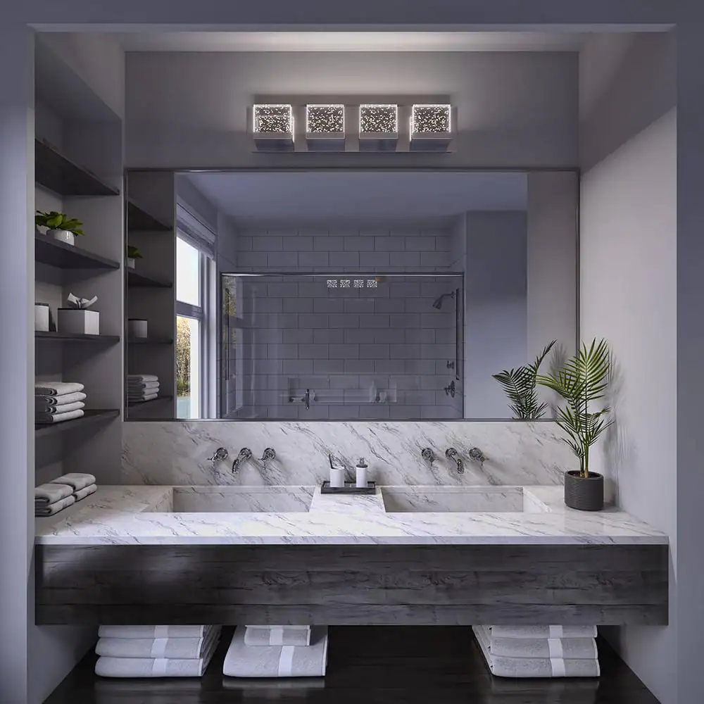 Artika Bubble Cube 24 in. 4-Light Chrome Modern Integrated LED Vanity Light Bar for Bathroom with Bubble Glass