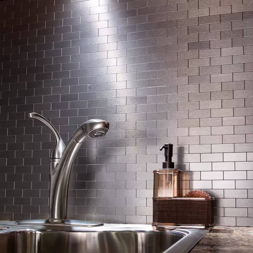 Aspect Subway Matted 12 in. x 4 in. Brushed Stainless Metal Decorative Tile Backsplash (1 sq. ft.)