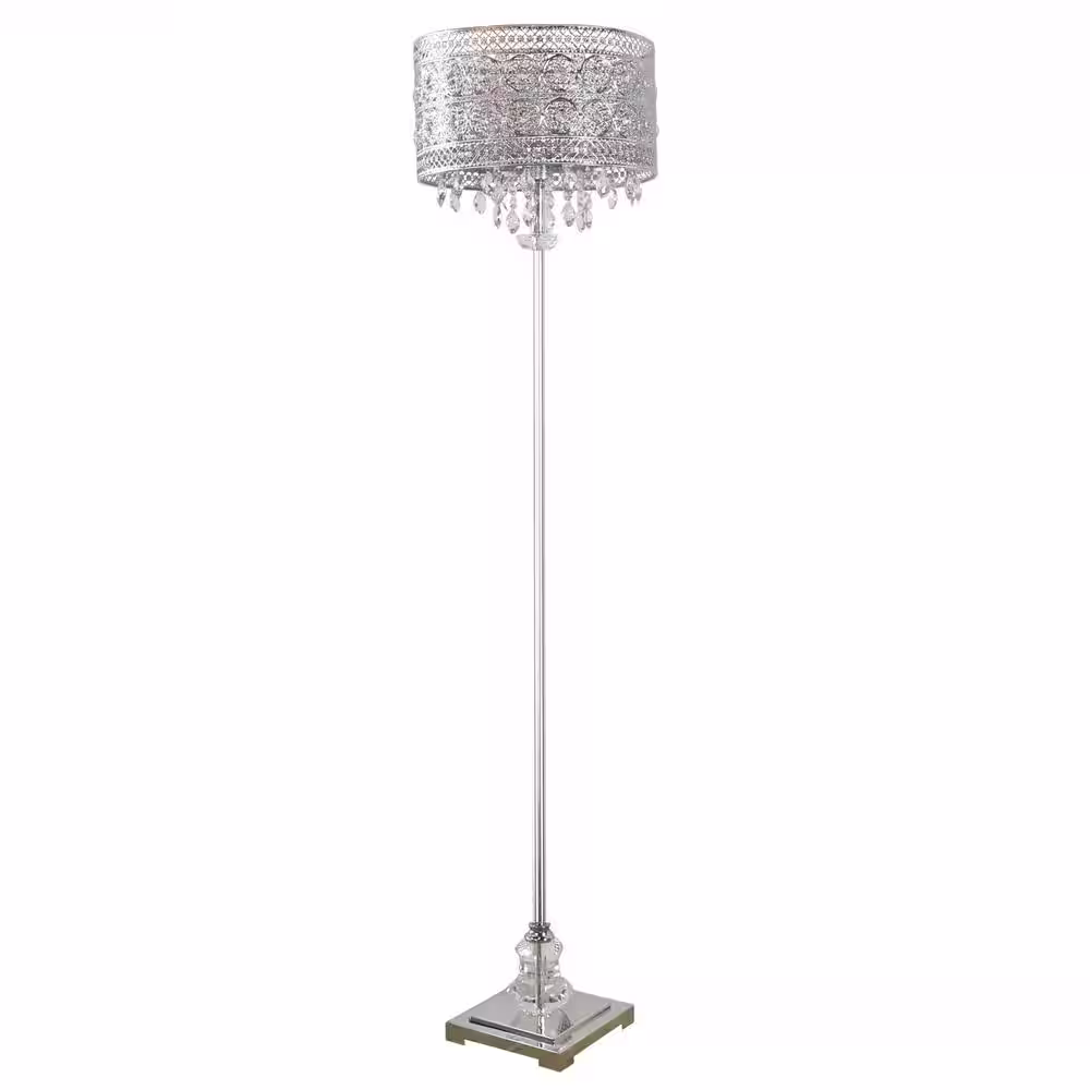 River of Goods Brielle 60.5 in. Silver Floor Lamp with Polished Nickel and Crystal Shade