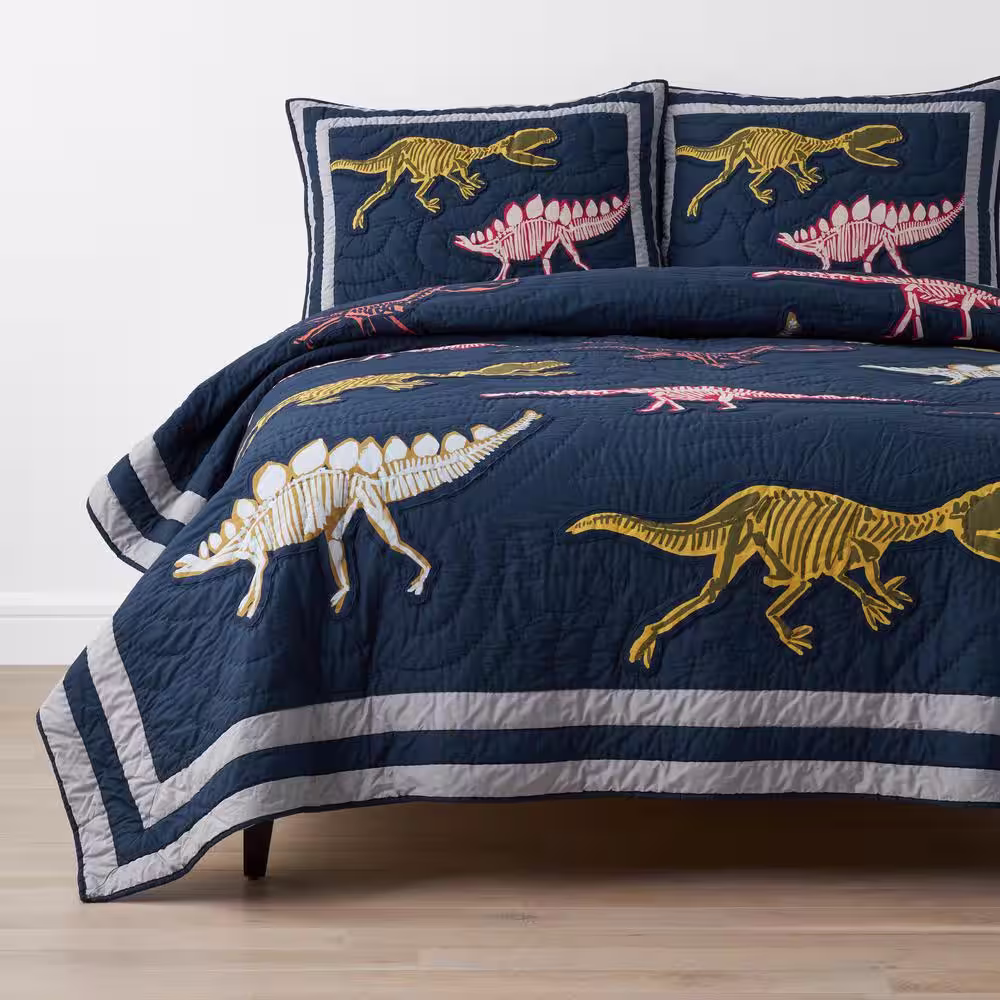 Company Kids by The Company Store Company Kids Skeleton Dino Handcrafted Quilted Multicolored Cotton Blend Standard Sham