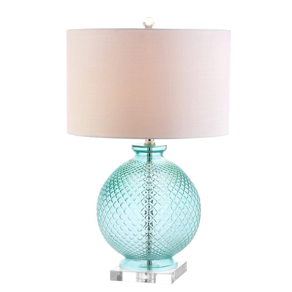 JONATHAN Y Estelle 26 in. Aqua Glass and Crystal Table Lamp