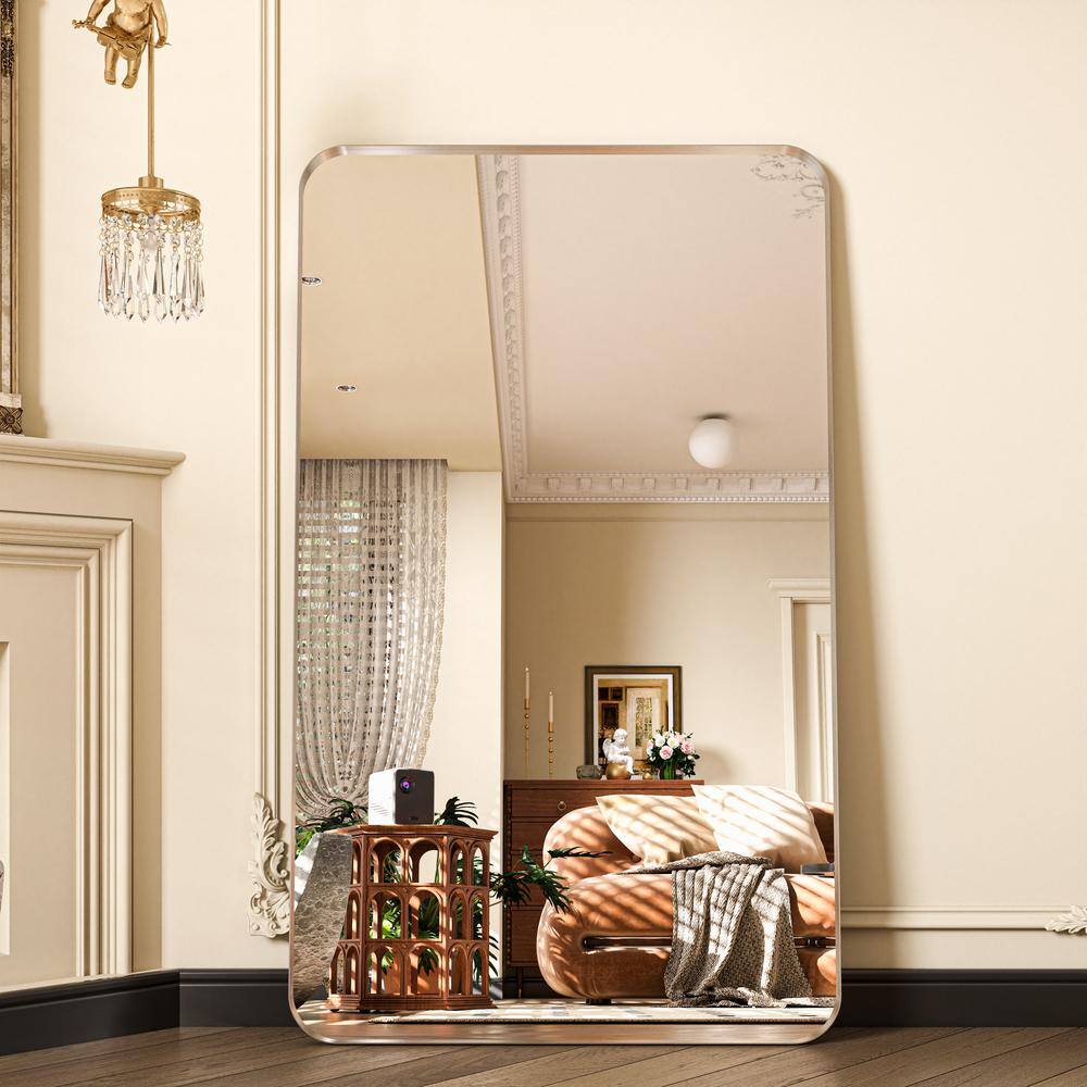 ORGANNICE 36 in. W x 60 in. H Rectangular Modern Silver Aluminum Framed Rounded Full Length Mirror