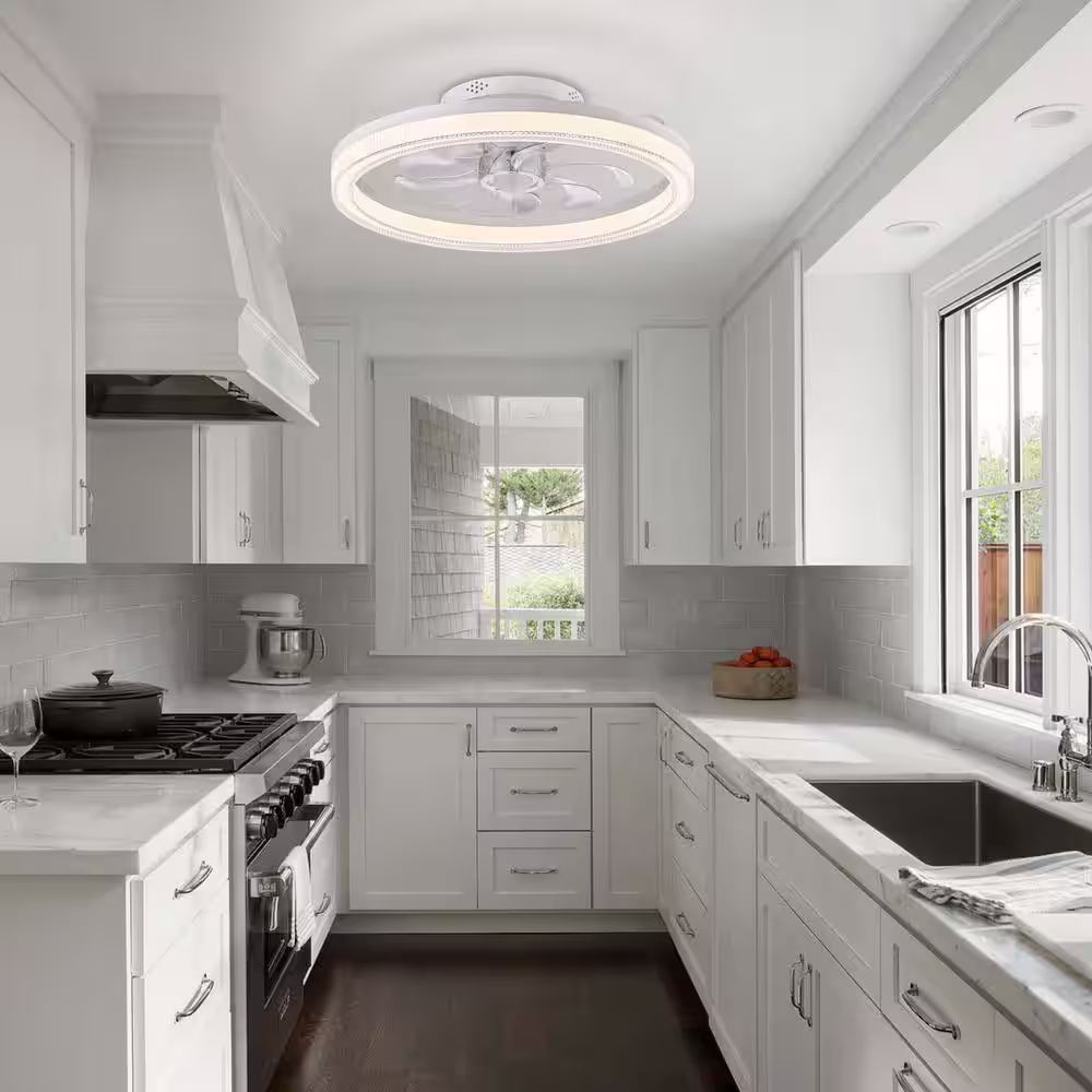 None 19.6 in. Indoor Low Profile White Ceiling Fan with Light Dimmable LED Reversible Blades for Living Room