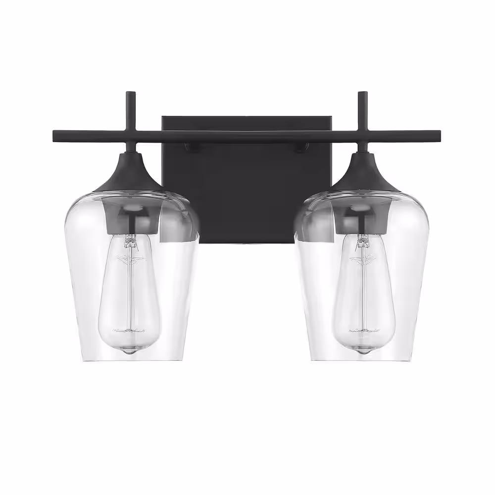 Savoy House Octave 13.75 in. W x 9 in. H 2-Light Black Bathroom Vanity Light with Clear Glass Shades