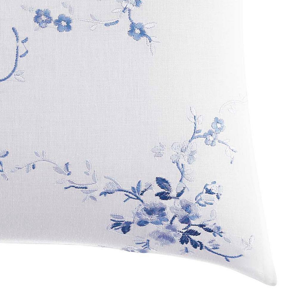Laura Ashley Charlotte Blue/White Floral Cotton Blend 14 in. x 20 in. Throw Pillow