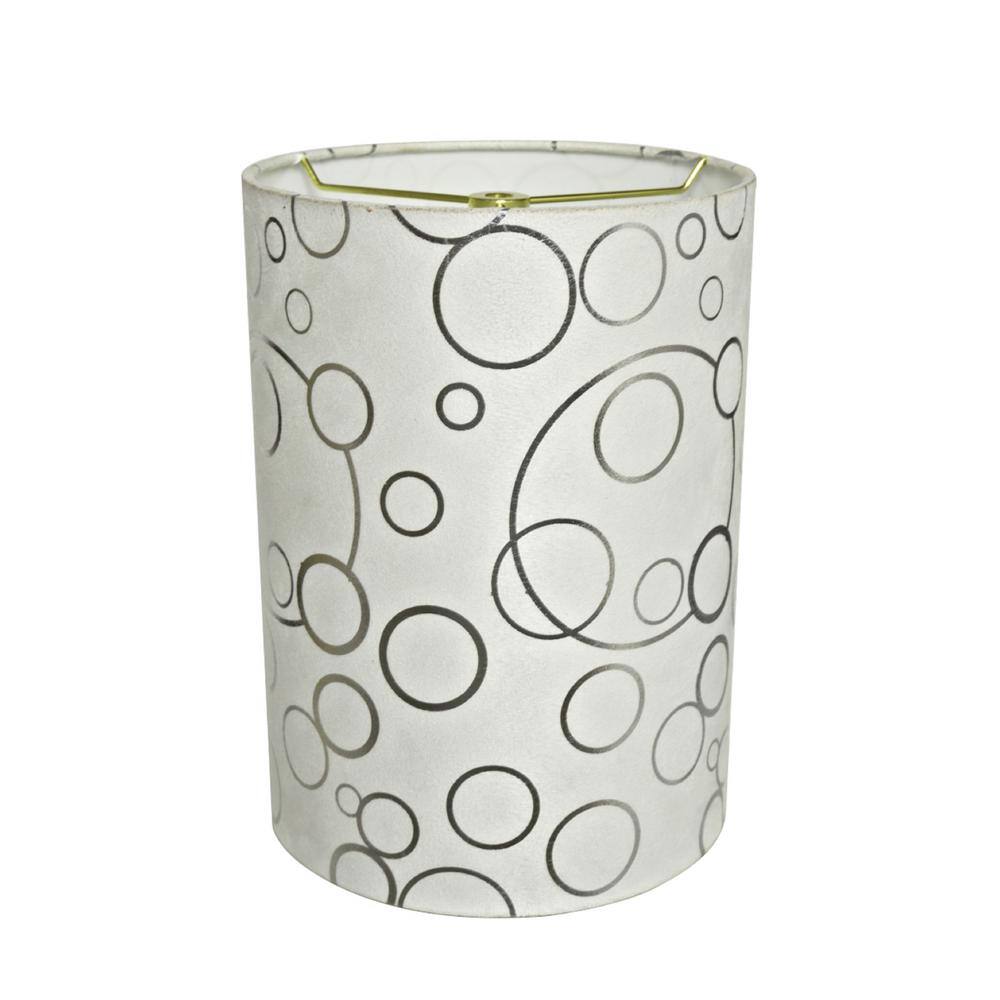 Aspen Creative Corporation 8 in. x 11 in. White and Silver Circle Pattern Hardback Drum/Cylinder Lamp Shade