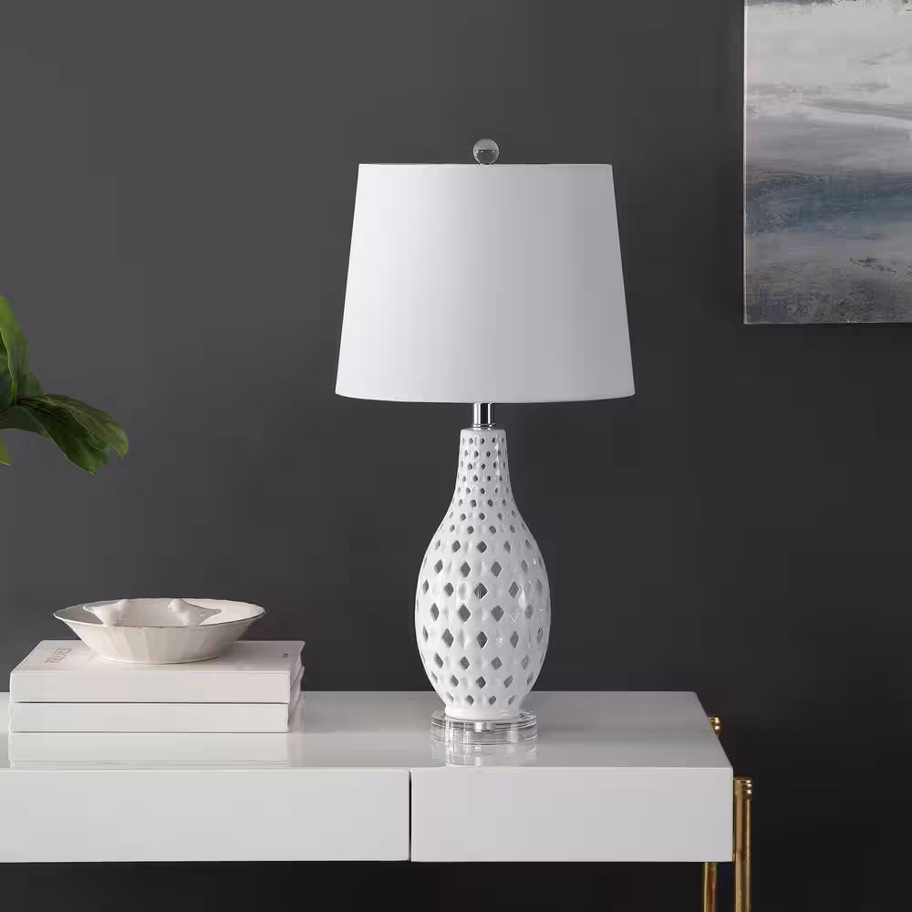 Safavieh Harlem 25 in. White Table Lamp with White Shade