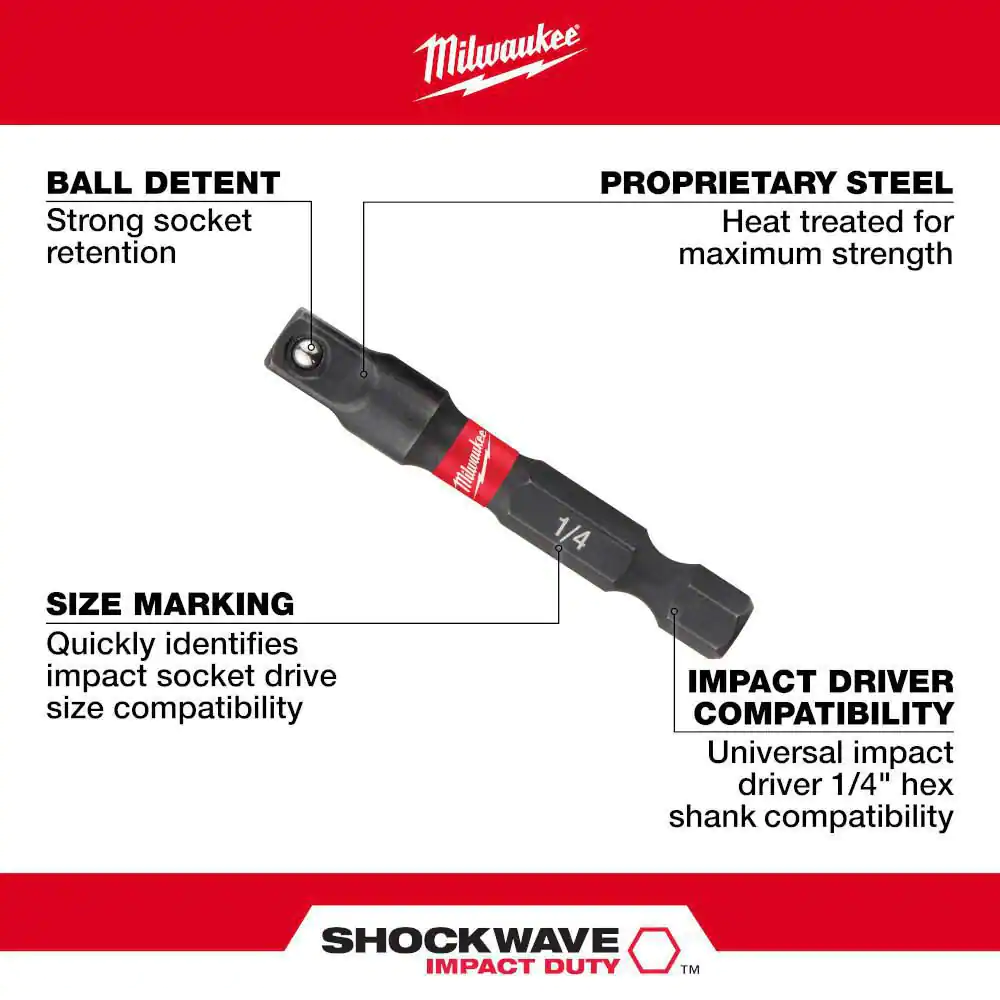 Milwaukee SHOCKWAVE Impact Duty 1/4 in. x 1/4 in. Alloy Steel Square Socket Adapter