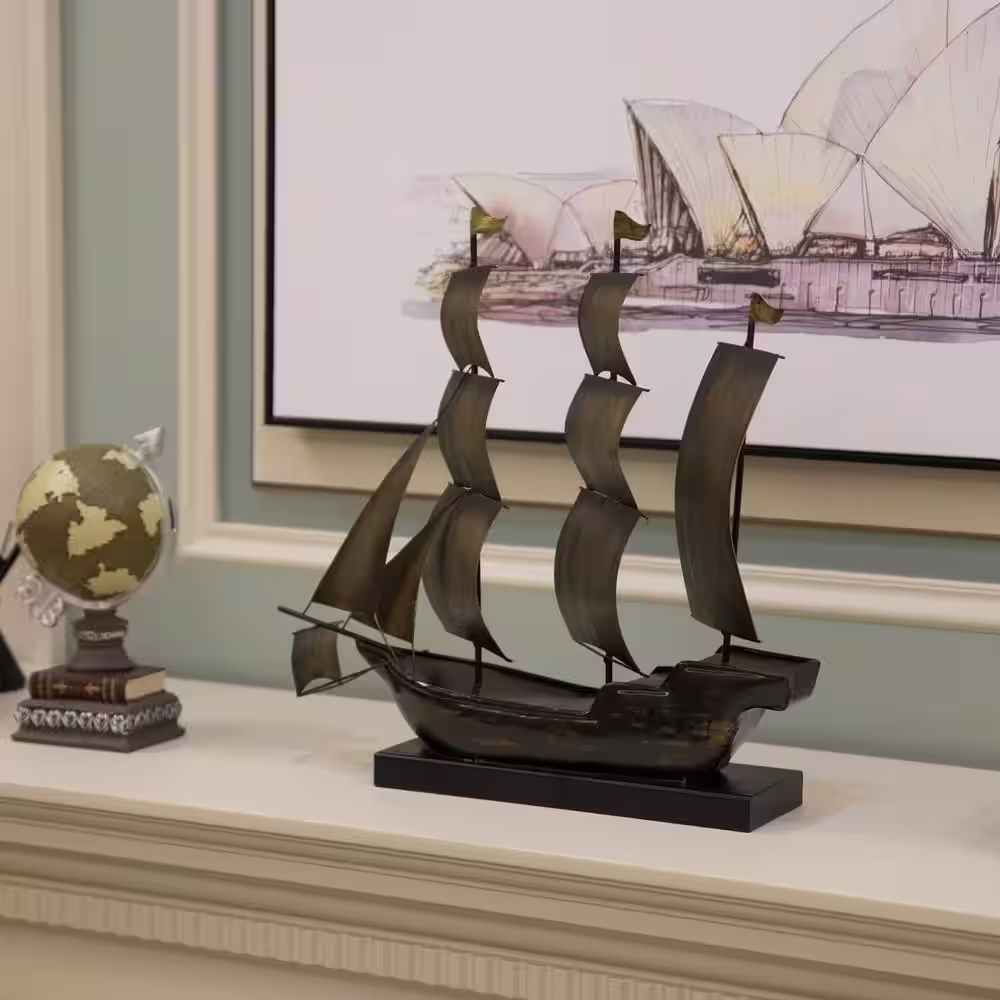 Vintiquewise Nautical Home Decor Brown Metal Sailboat Centerpiece Ship Decor Desktop Decoration