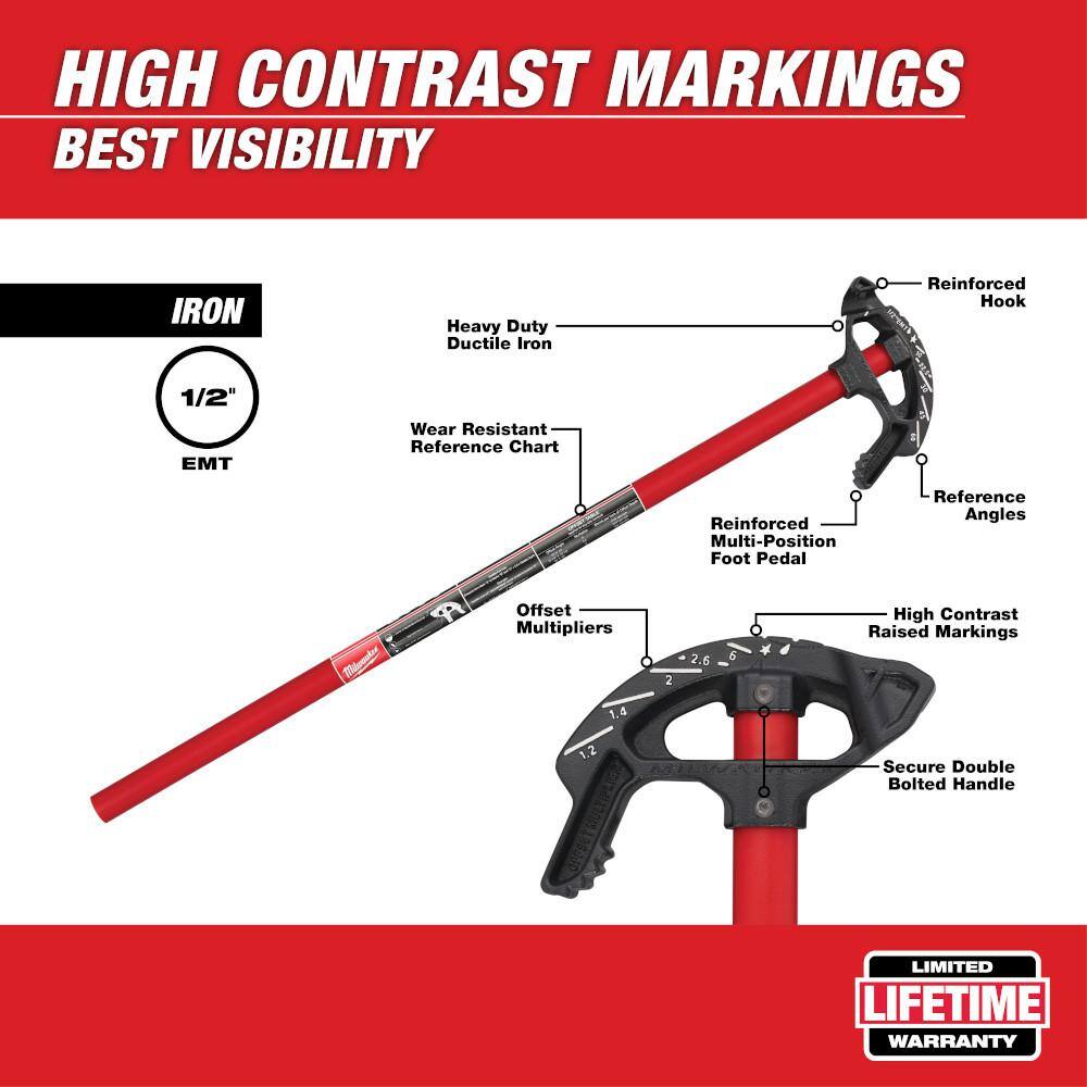 Milwaukee 1/2 in. EMT Iron Conduit Bender Head with Handle and 100 ft. Polyester Fish Tape with Non-Conductive Tip