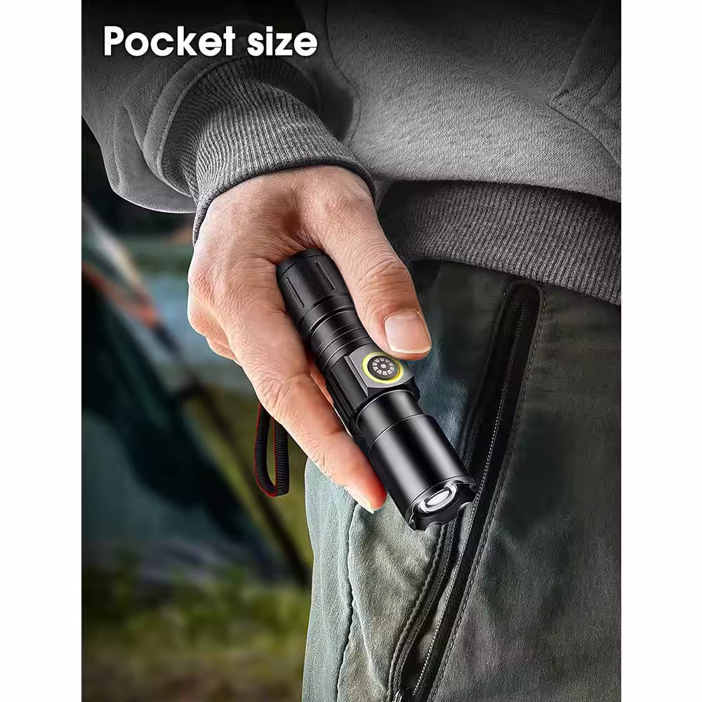 YANSUN Mini Tactical Flashlight, 2000 LM Small LED Flashlight Rechargeable, Adjustable Brightness(2-Pack)