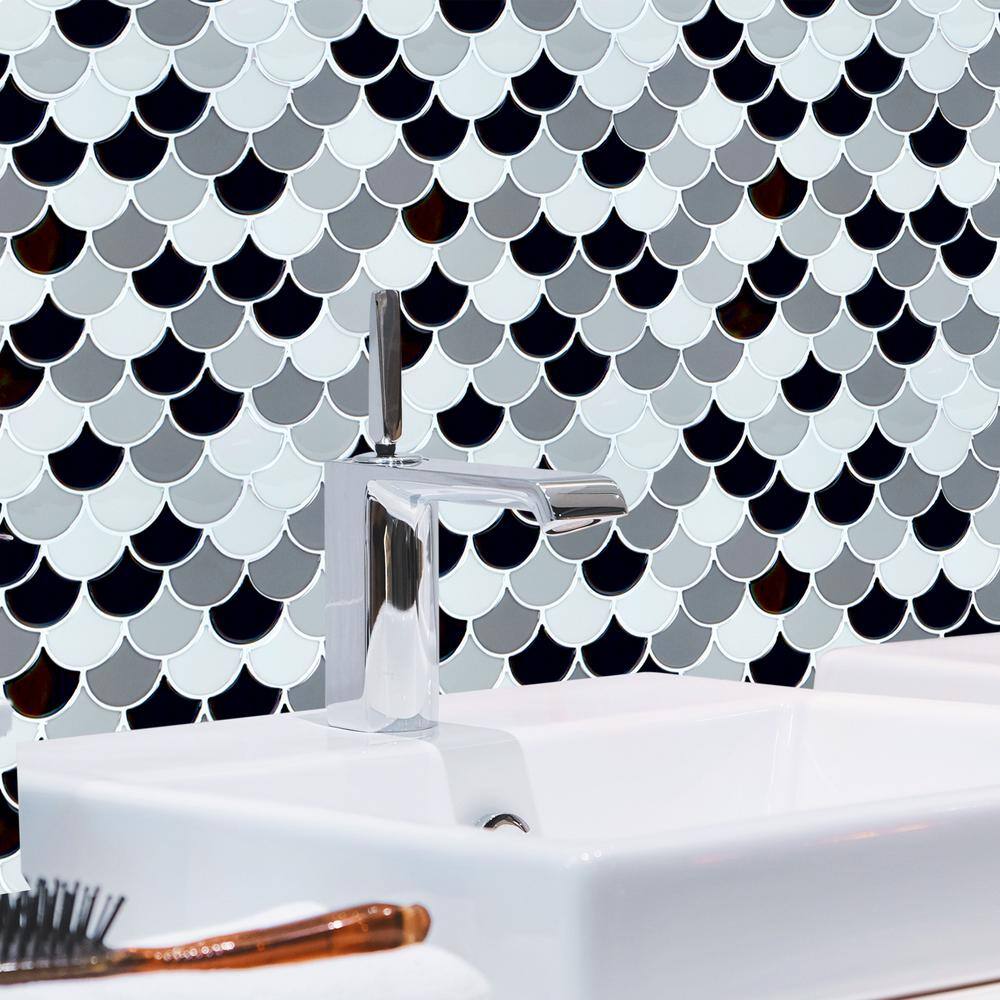 Simplify 10.2 in. x 10.2 in. Scallop Greys PVC Peel and Stick Tile (2.75 sq. ft./4-Pack)