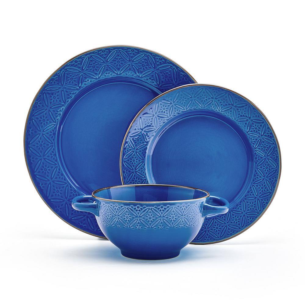 Pfaltzgraff 12-Piece Kori Blue Stoneware Dinnerware Set, Service For 4