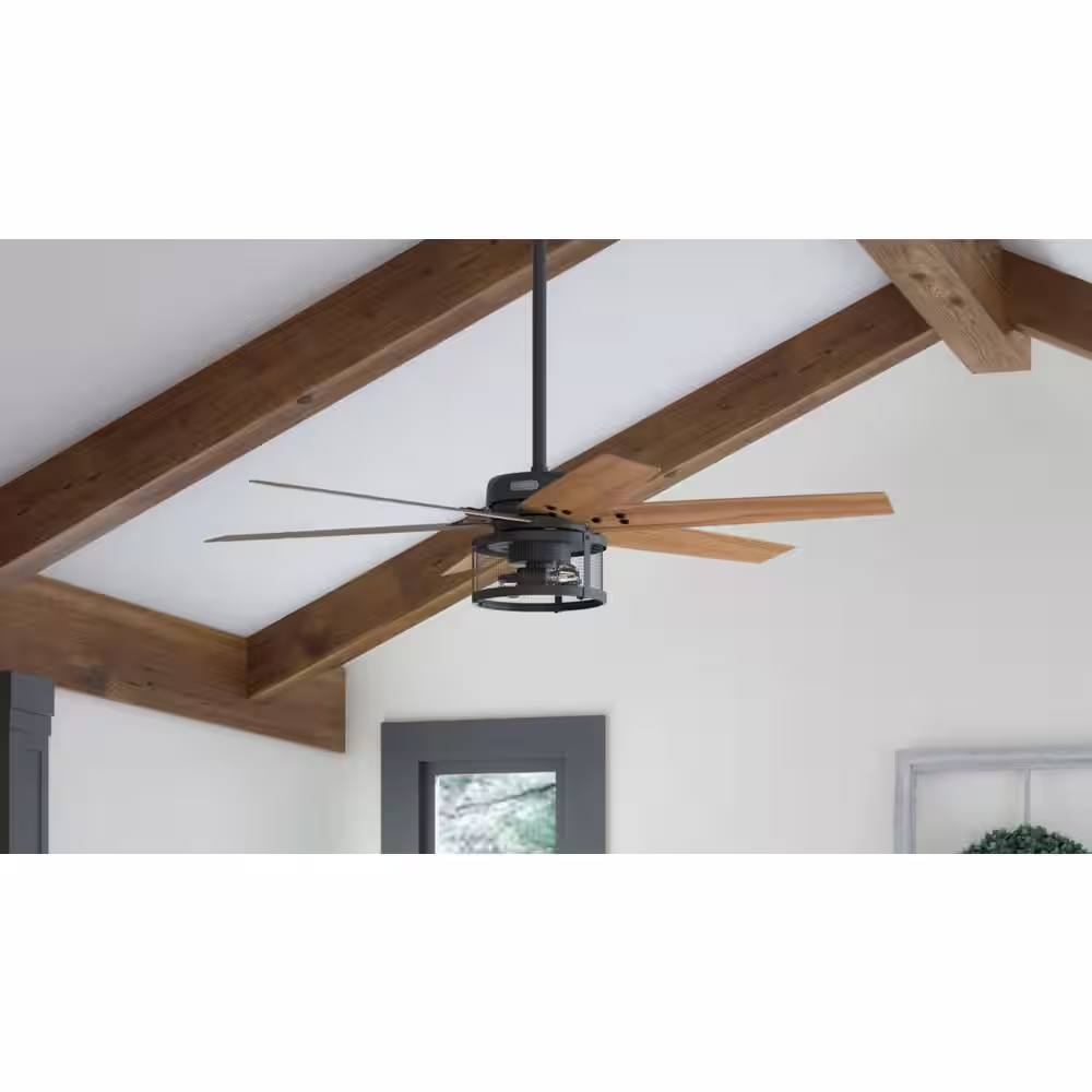 Hunter Houston 52 in. Indoor Matte Black Ceiling Fan with Light Kit and Remote