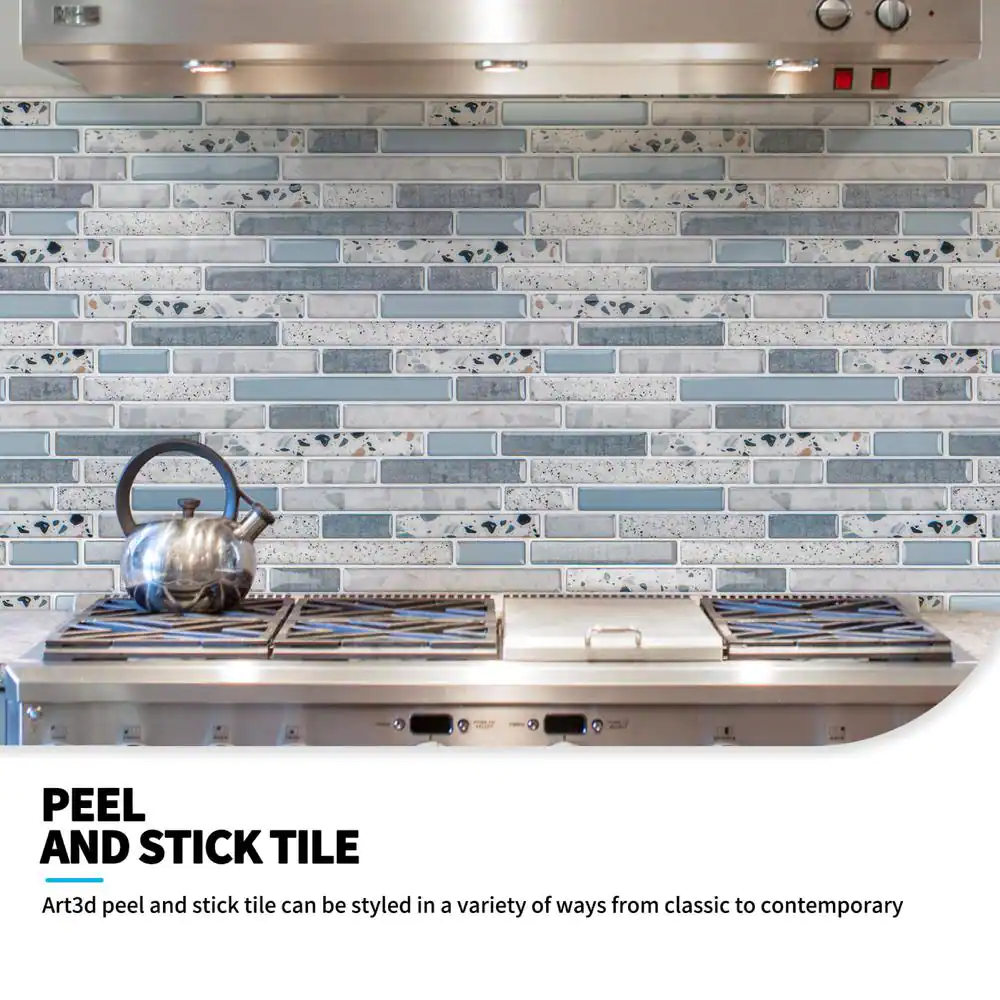 Art3dwallpanels 12 in. x 12 in. x 0.06 in. Vinyl Azure Grey Peel and Stick Backsplash Tile for Kitchen/Bathroom (10-Tiles/Pack)