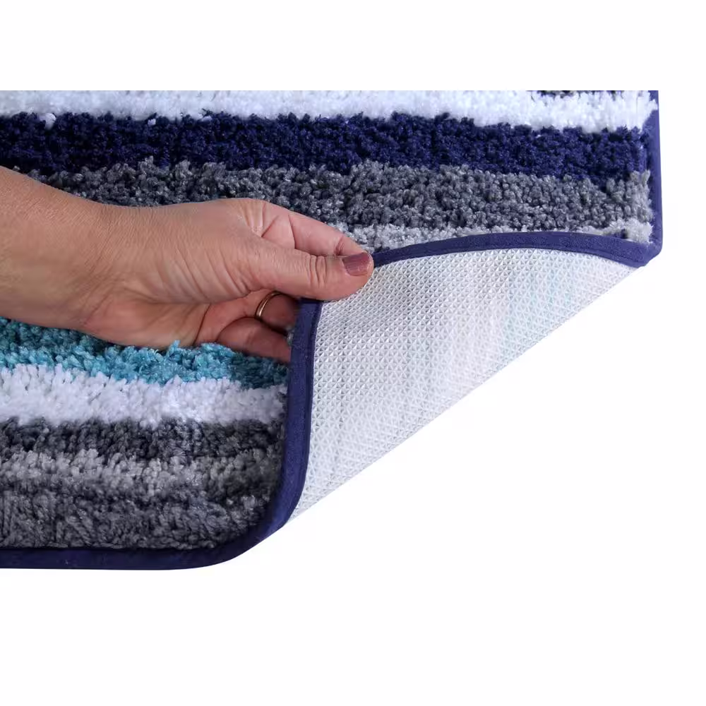 Better Trends Griffie Collection 2-Piece Blue and Grey 100% Polyester 17 in. x 24 in., 24 in. x 36 in. Bath Rug Set