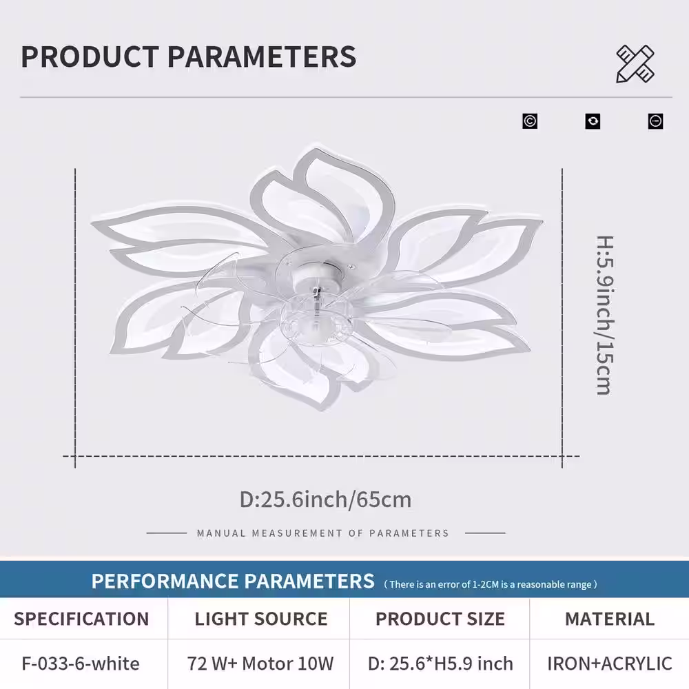 Yardreeze 72-Watt Low-Noise 25.6 in. Integrated LED White Modern Ceiling Fan with 6 Speed and Color Temperature Adjustment