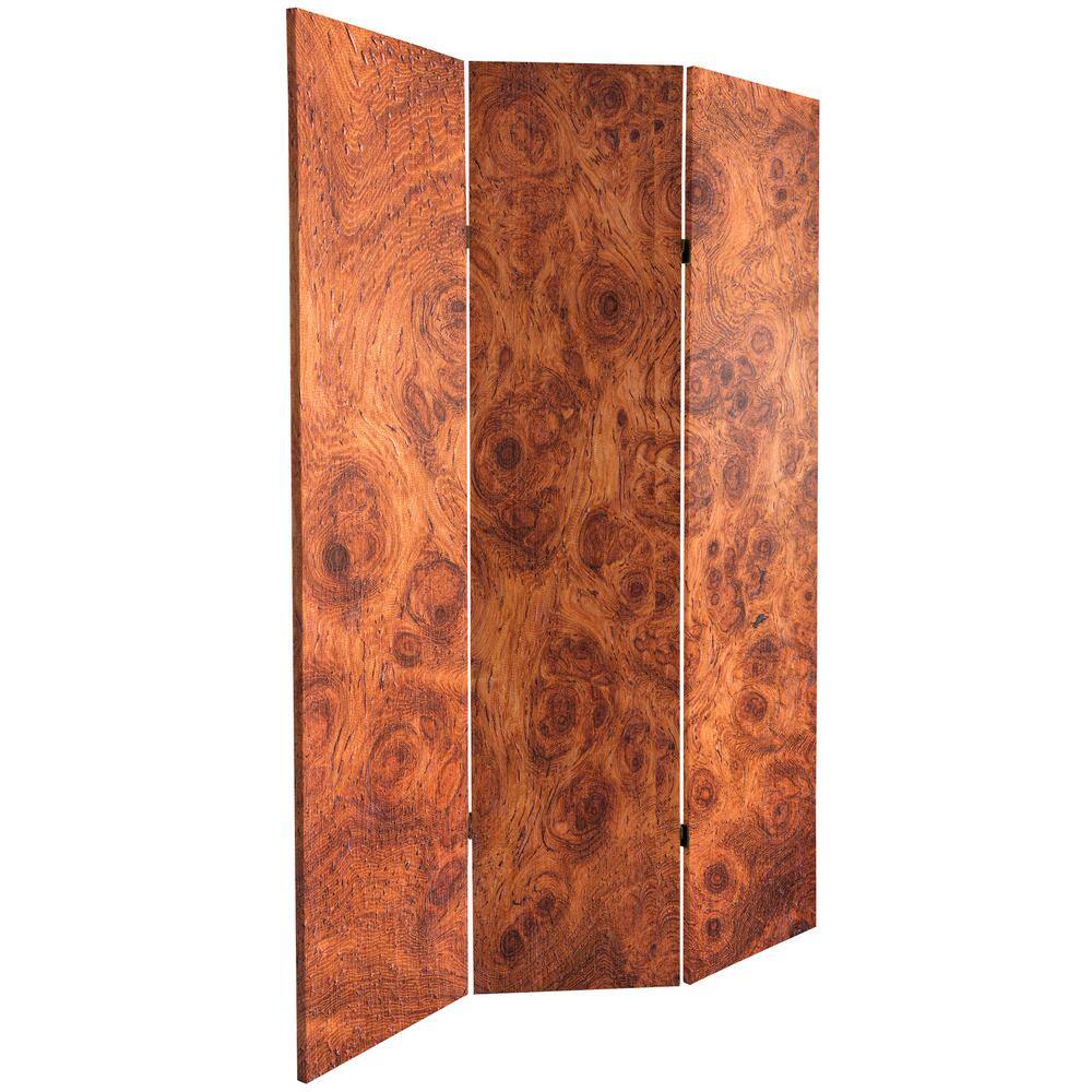 None Burl Wood Pattern 6 ft. Printed 3-Panel Room Divider
