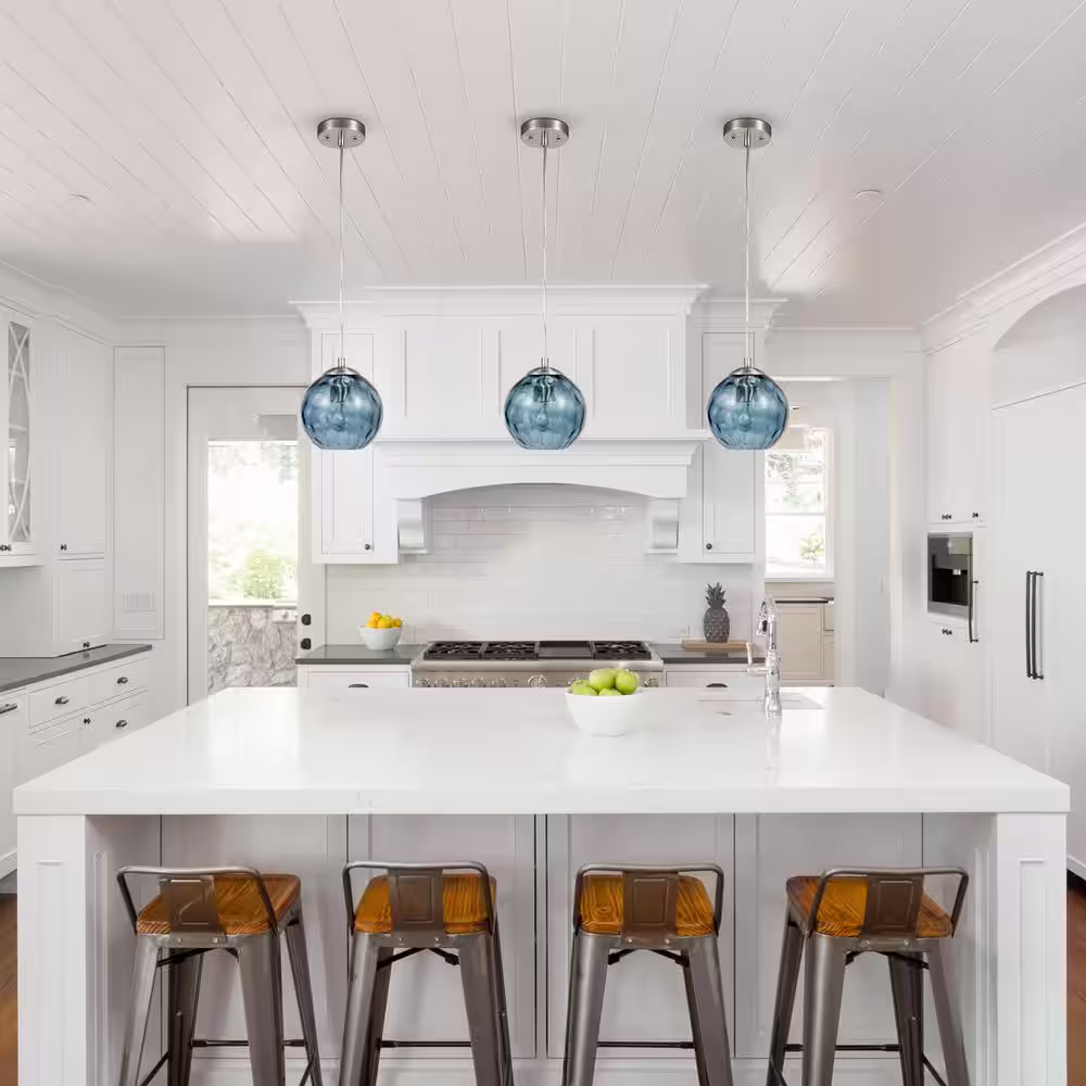 Cresswell 69 in. Hammered Blue Glass Pendant