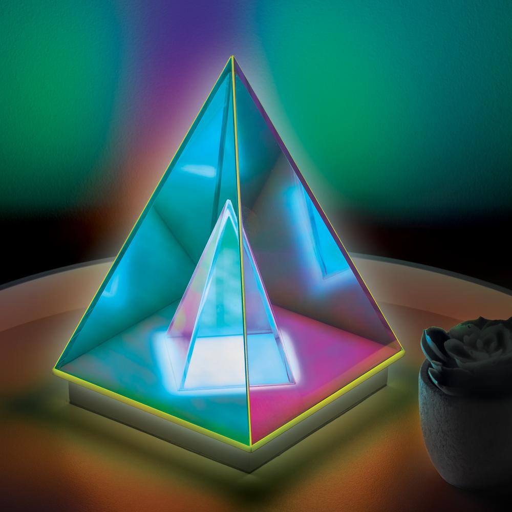 None 7.7 in. Iridescent Acrylic Indoor Infinity Table Light Pyramid