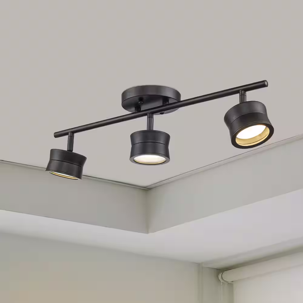 Monteaux Lighting 1.75 ft. 3-Light Black Integrated LED Track Lighting Kit with Round Back Adjustable Heads
