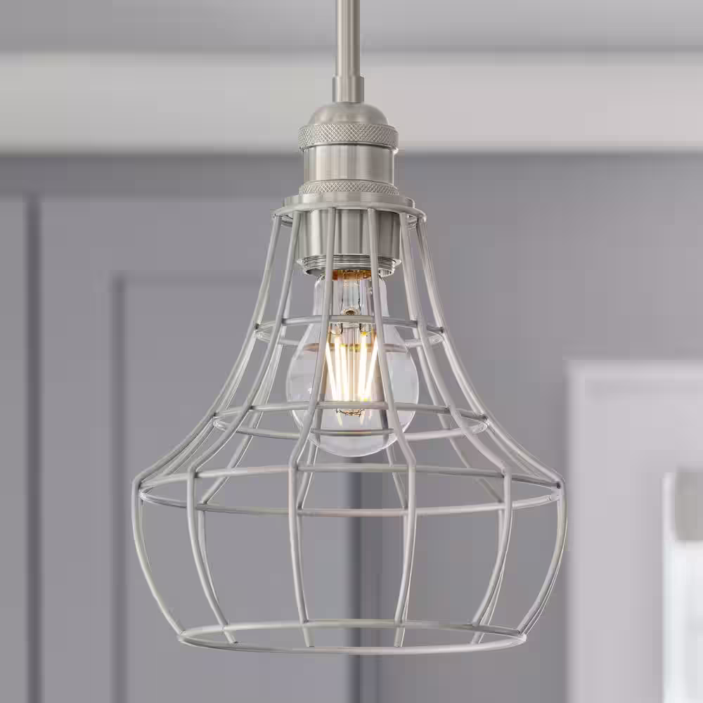 None 2-1/4 in. Brushed Nickel Metal Flared Cage Pendant Light Shade
