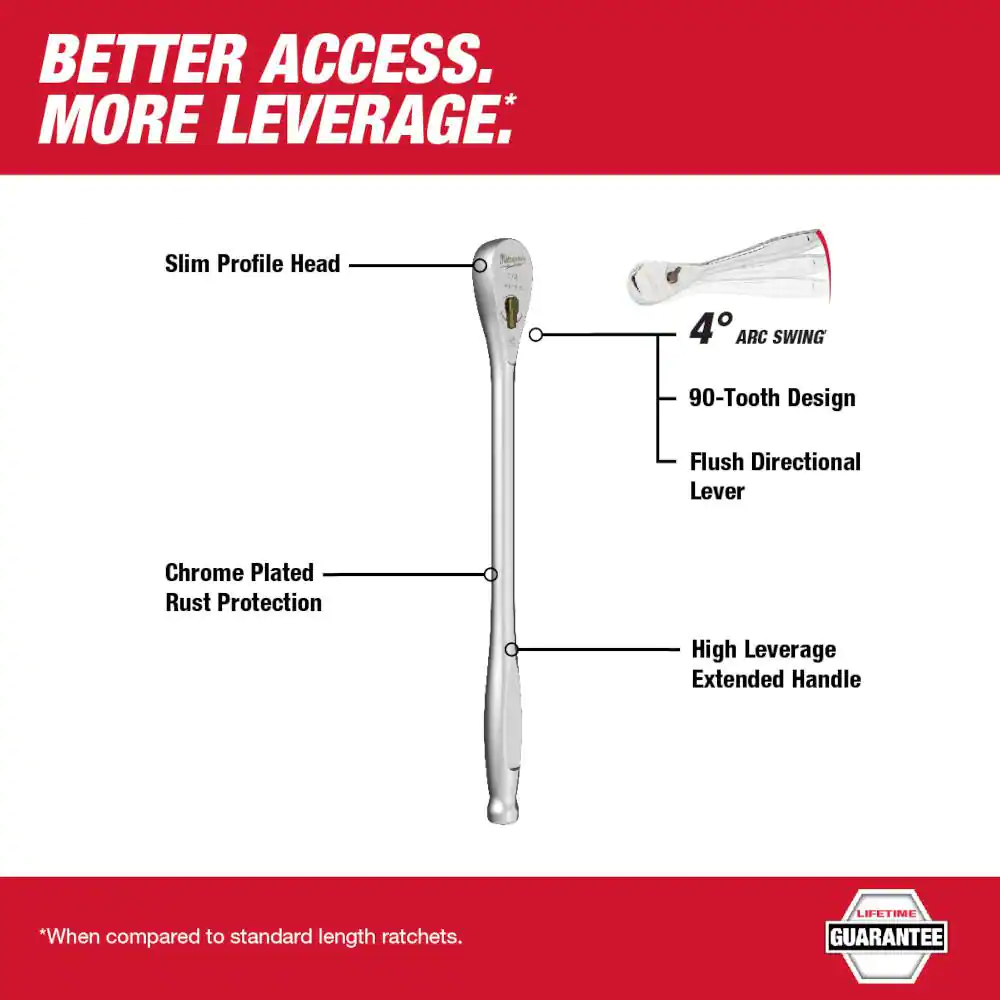 Milwaukee 1/4 in., 3/8 in., and 1/2 in. Drive Extended Ratchet Set (3-Piece)