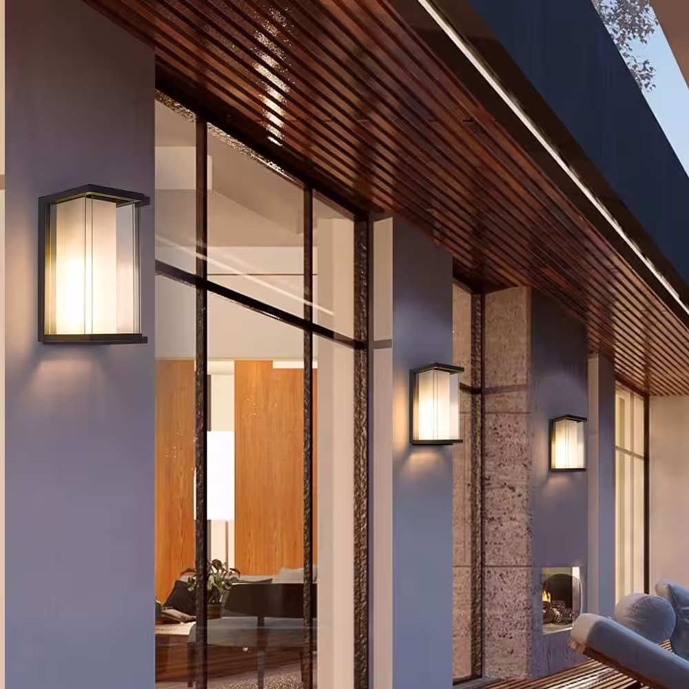 Maxax Hawaii 11.8 in. H 1-Bulb Black Hardwired Outdoor Sconce Dusk to Dawn Wall Lantern Sconce (2-Pack)