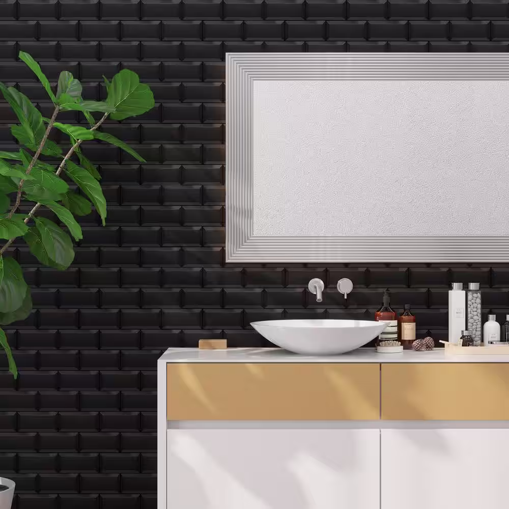 AVANT DECOR Titan 3D Black Aluminum Subway 12 in. x 11.81 in. Metal Peel and Stick Tile (7.95 sq. ft./8-Pack)