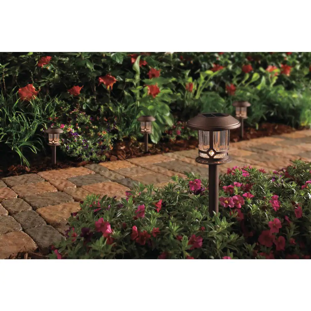 Hampton Bay 18 Lumens Golden Bronze Integrated LED Outdoor Solar Path Light Warm White (4-Pack)