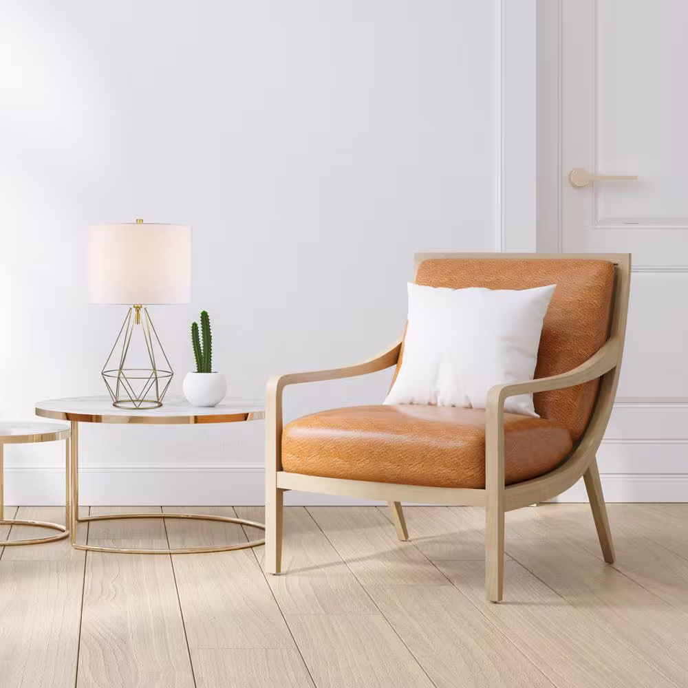 Monteaux Lighting 23 in. 1-Light Gold Indoor Geometric Metal Table Lamp with Fabric Lamp Shade