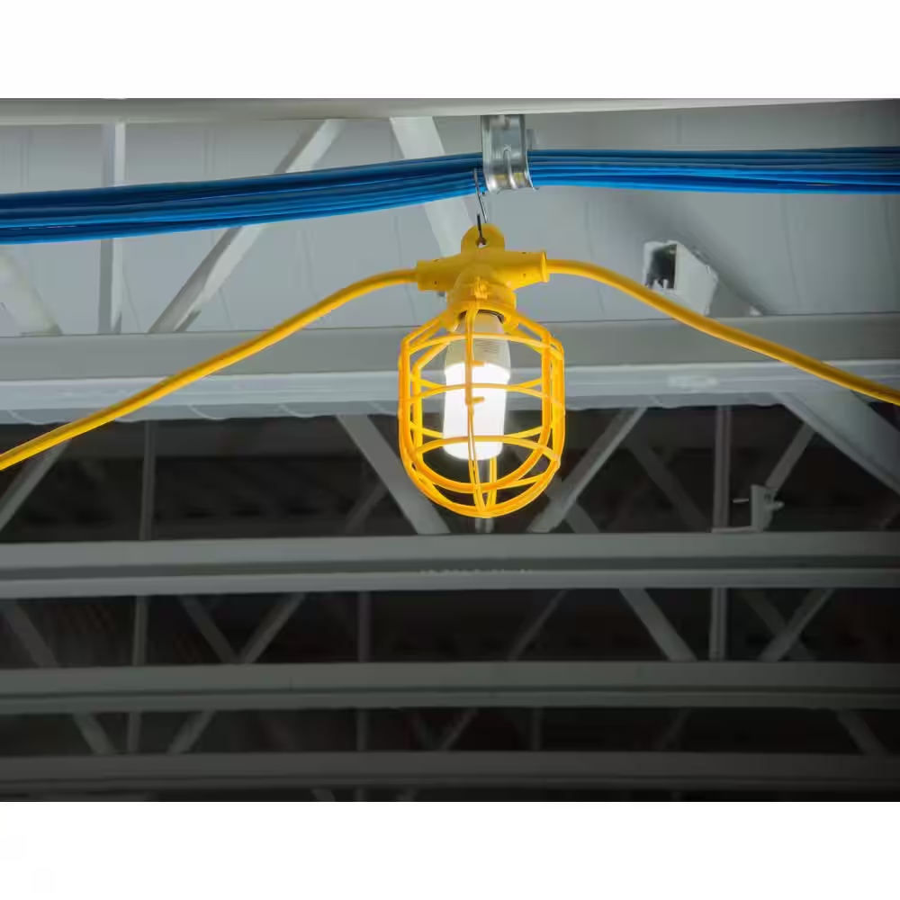 Bergen Industries 14/3 SJTW 50 ft. 12-Watt 1100 Lumens LED Temp Light Stringer Lamps Included, Plastic Cages