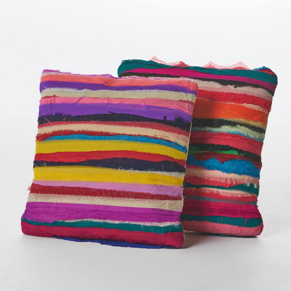 Noble House Rooney Multicolor Striped Polyester 17 in. x 17 in. Throw Pillow (Set of 2)