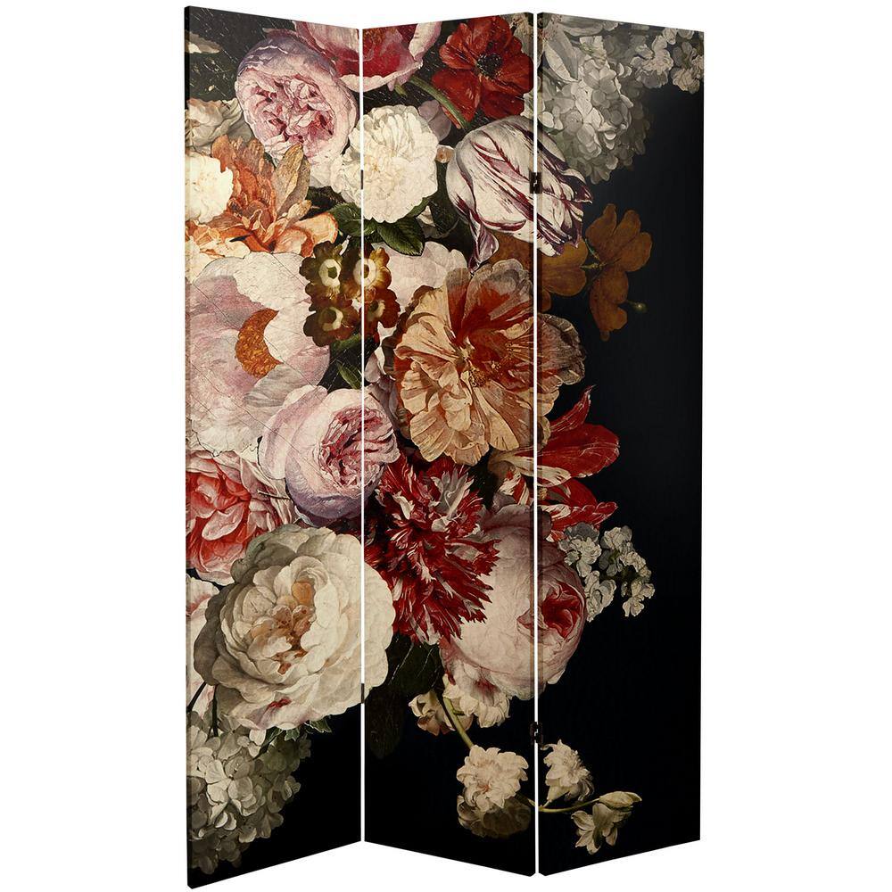Oriental Furniture Vintage Flowers 6 ft. Printed 3-Panel Room Divider