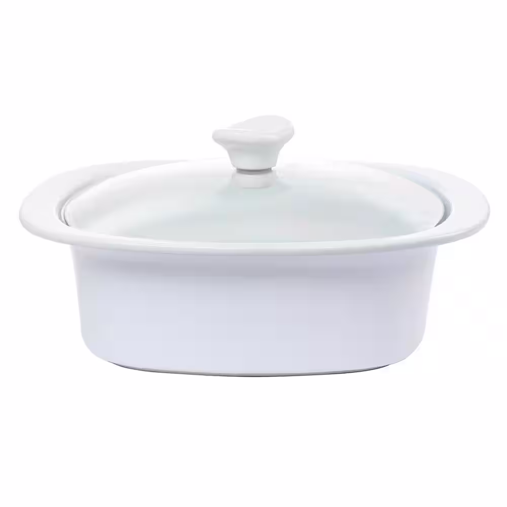 GIBSON ELITE Gracious Dining 1.9 qt. Stoneware Casserole in White with Glass Lid