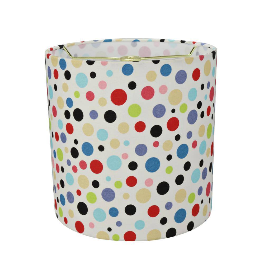 Aspen Creative Corporation 8 in. x 8 in. White with Multi-colored Dotted Design Drum, Cylinder Lamp Shade