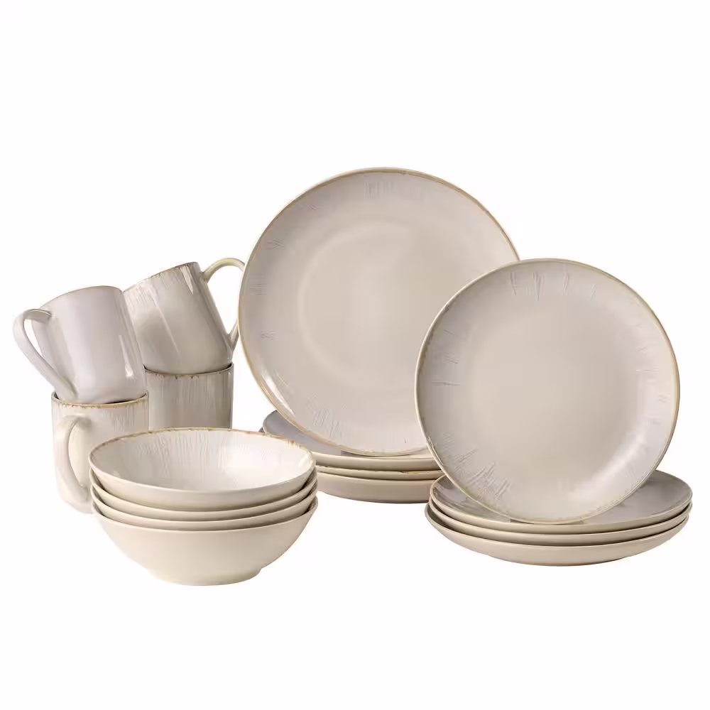 Over and Back Glacier 16-Piece Casual Cream Stoneware Dinnerware Set (Service for 4)