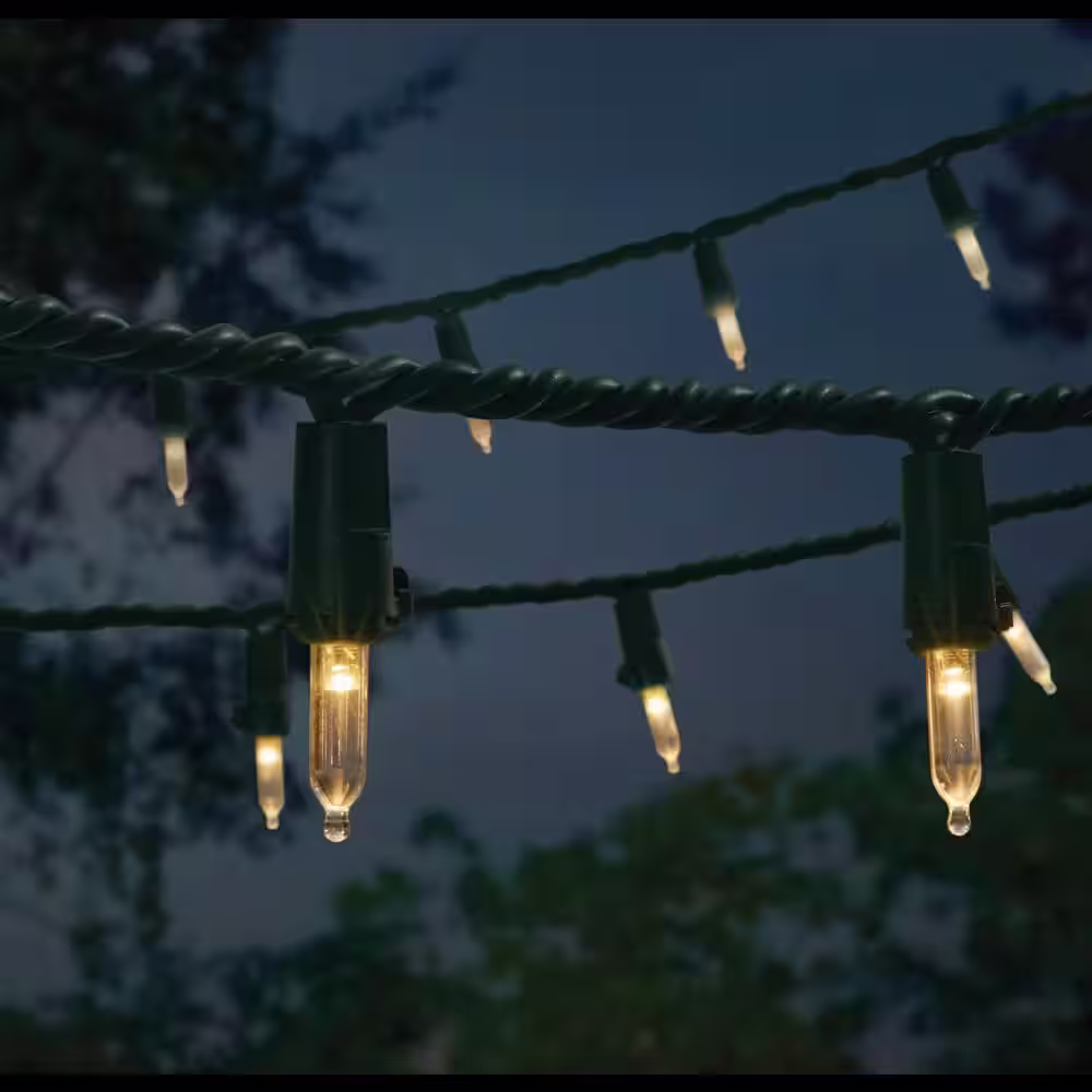 Home Accents Holiday 100L Warm White Mini LED Green Wire Lights