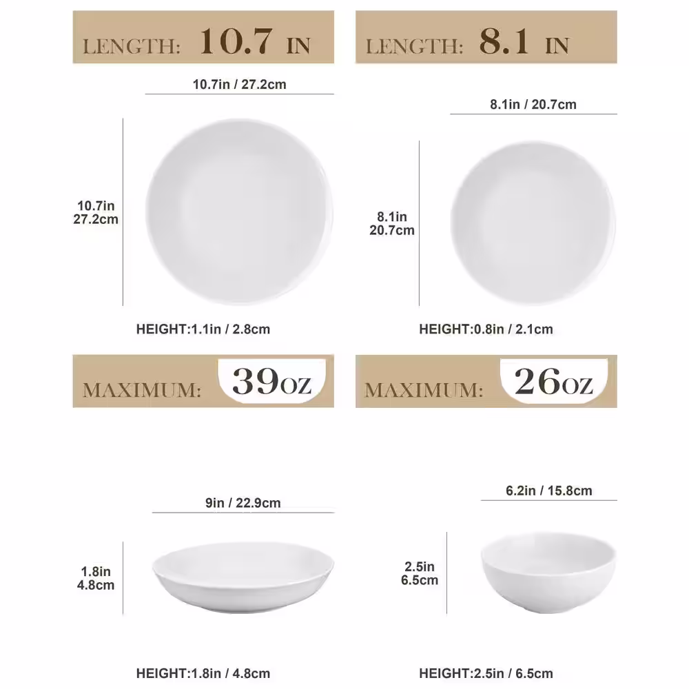 MALACASA Amelia 24-Piece White Porcelain Dinnerware Set, Service For 6