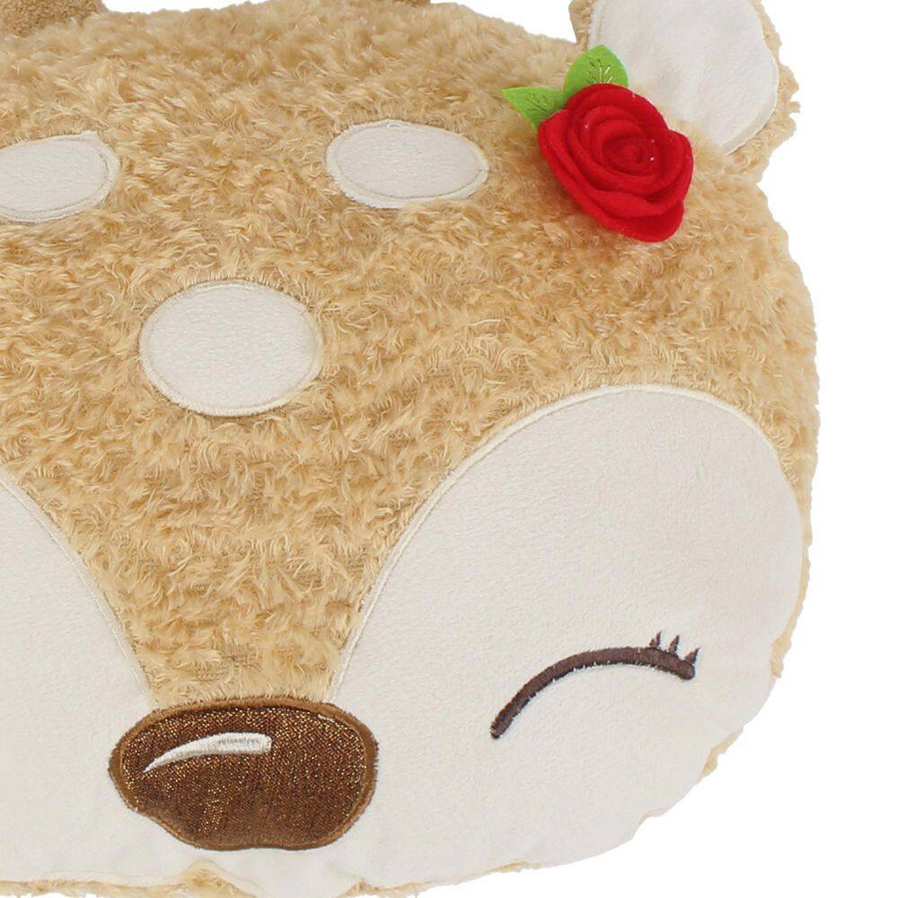 None Comet and Cupid Beige White Reindeer Head Shape 14 in. x 18 in. Throw Pillow