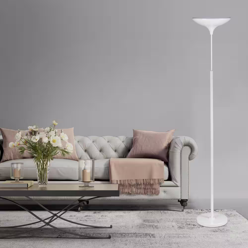 Globe Electric 71 in. Satin White LED Floor Lamp Torchiere Dimmable with Energy Star
