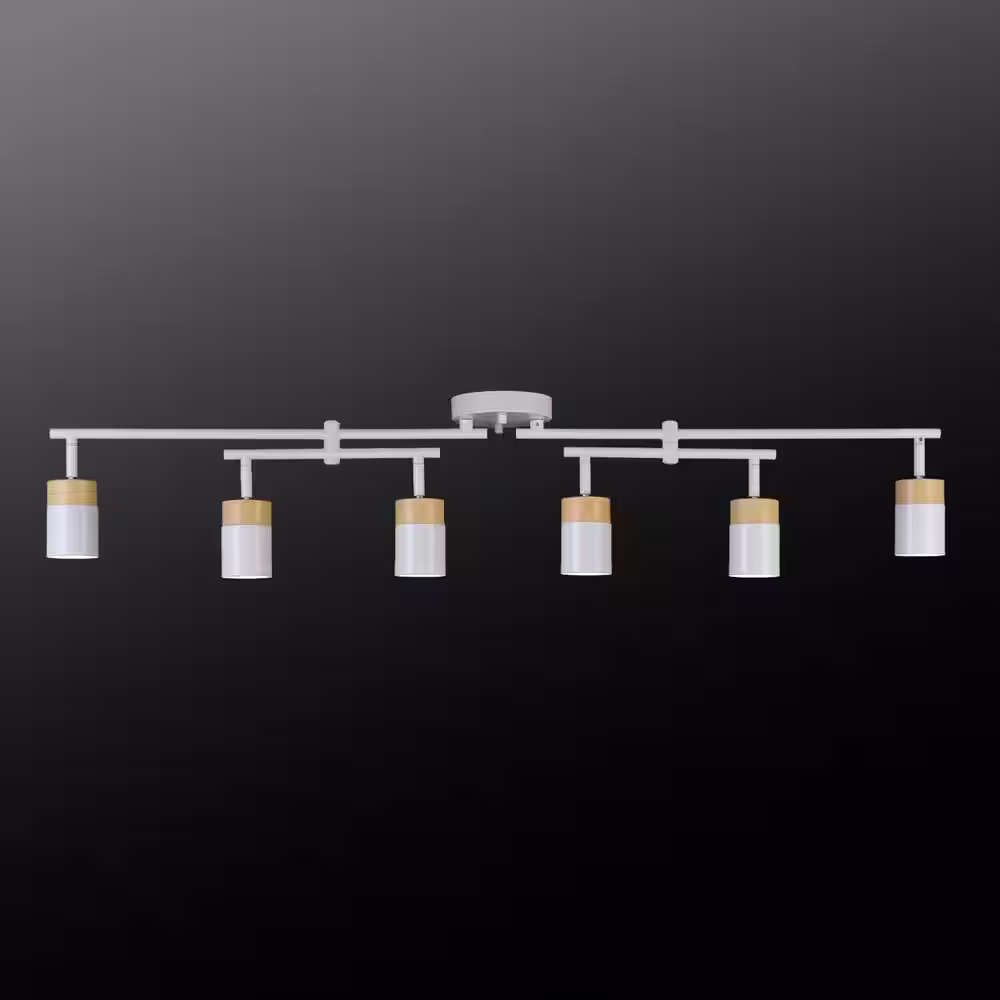 Globe Electric 3.5 ft. Matte White and Faux Wood Hard Wired Ceiling Mounted Track Lighting Kit with Step Heads