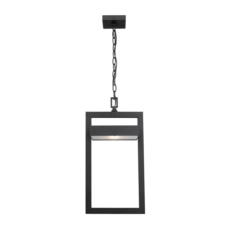 None 12-Watt 1-Light Black Integrated LED Outdoor Chain Mount Pendant Light with Frosted Glass