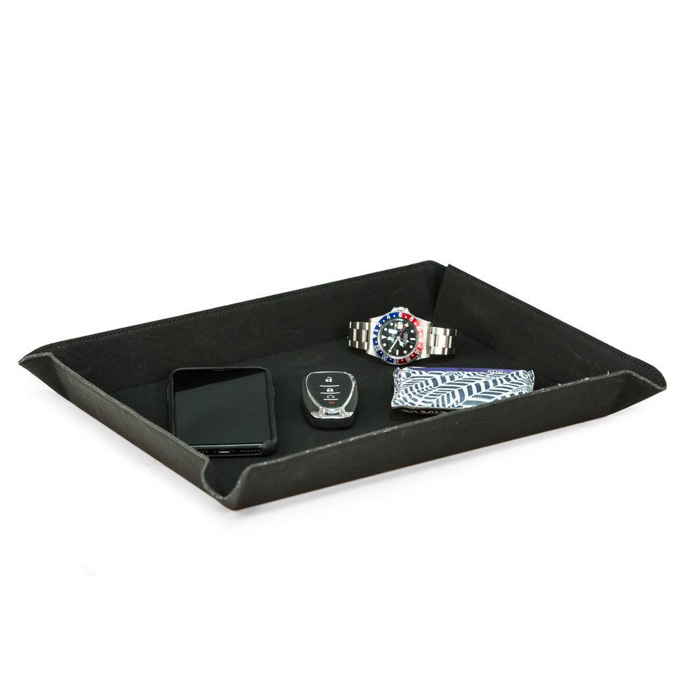 BEY-BERK Large Black Leatherette Rectangular Valet