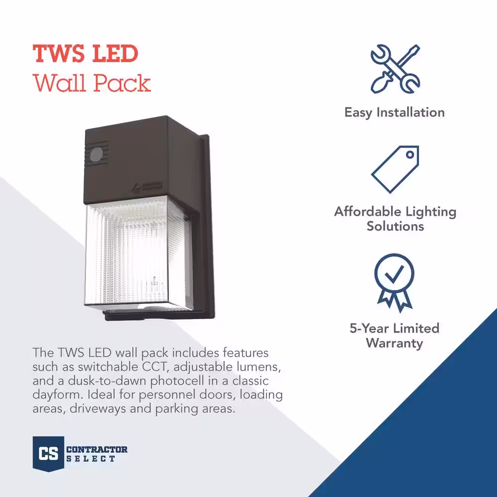 Lithonia Lighting Contractor Select TWS 70-Watt Equivalent Integrated LED Dark Bronze Switchable Lumens, CCT and Photocell Wall Pack Light
