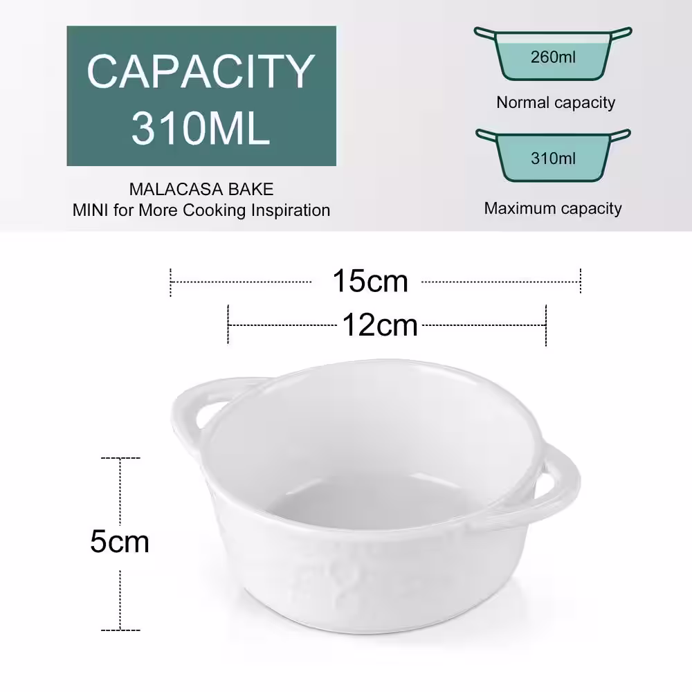 MALACASA 4-Piece Porcelain 10 fl.oz. Round Baker Sets Ramekin Dish Set with Double Handle