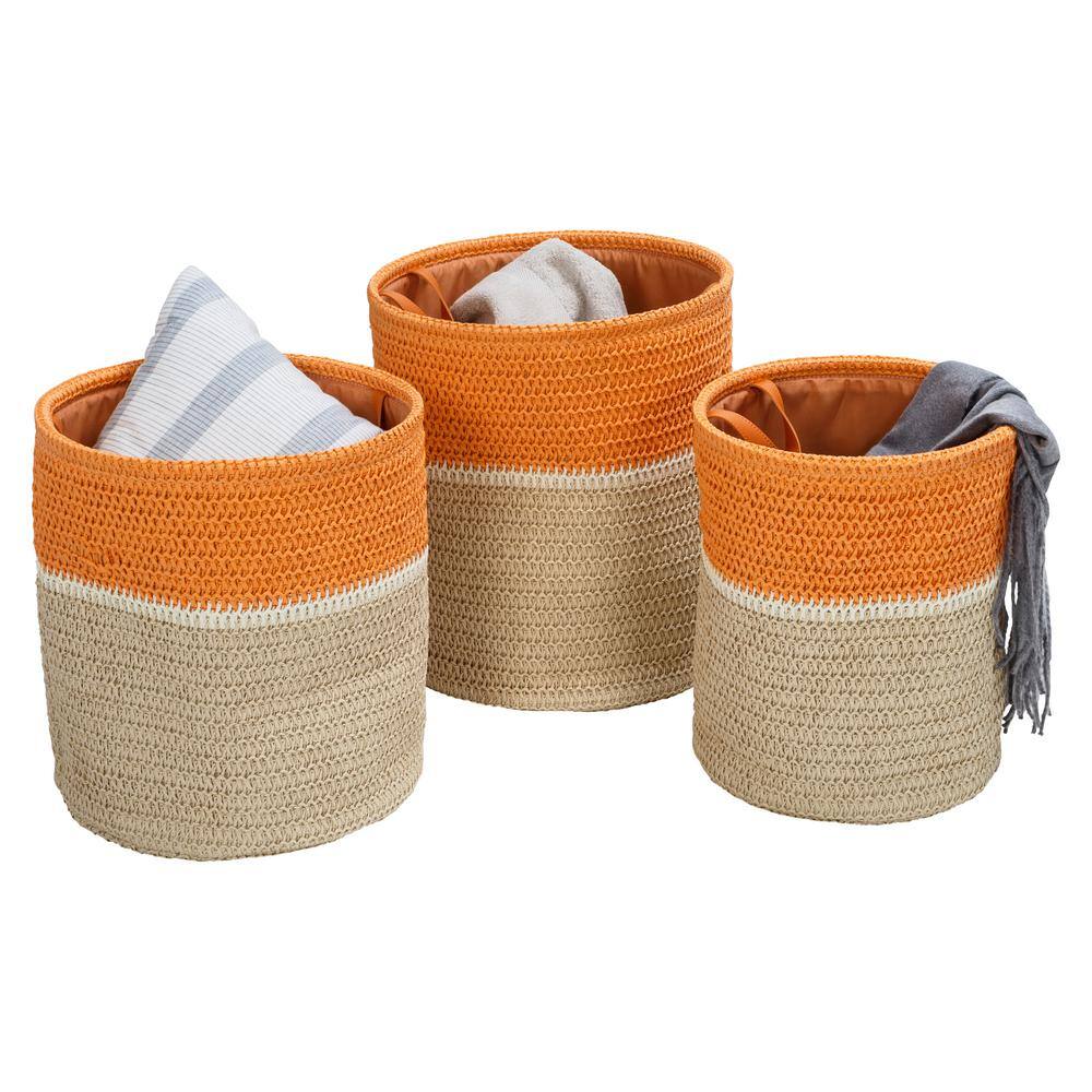 Honey-Can-Do Natural / Orange Paper Straw Nesting Baskets with Handles (Set of 3)