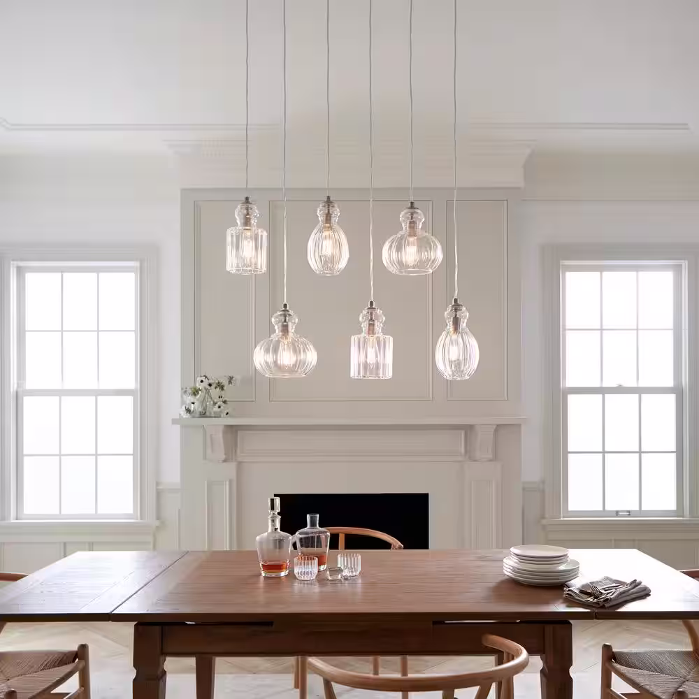 KICHLER Riviera 35.5. in. 6-Light Brushed Nickel Transitional Shaded Linear Chandelier for Dining Room