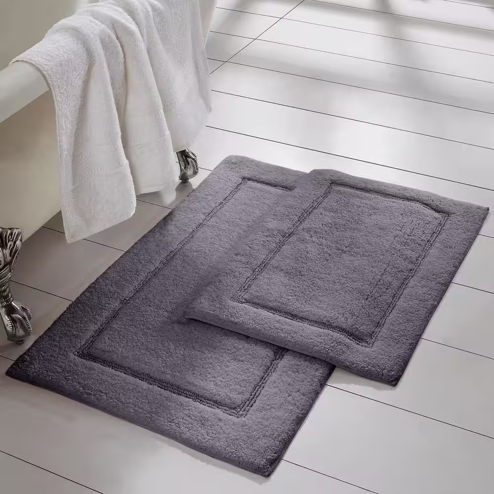 MODERN THREADS 2-Pack Solid Loop Cotton 21x34 inch Bath Mat Set with non-slip backing Charcoal