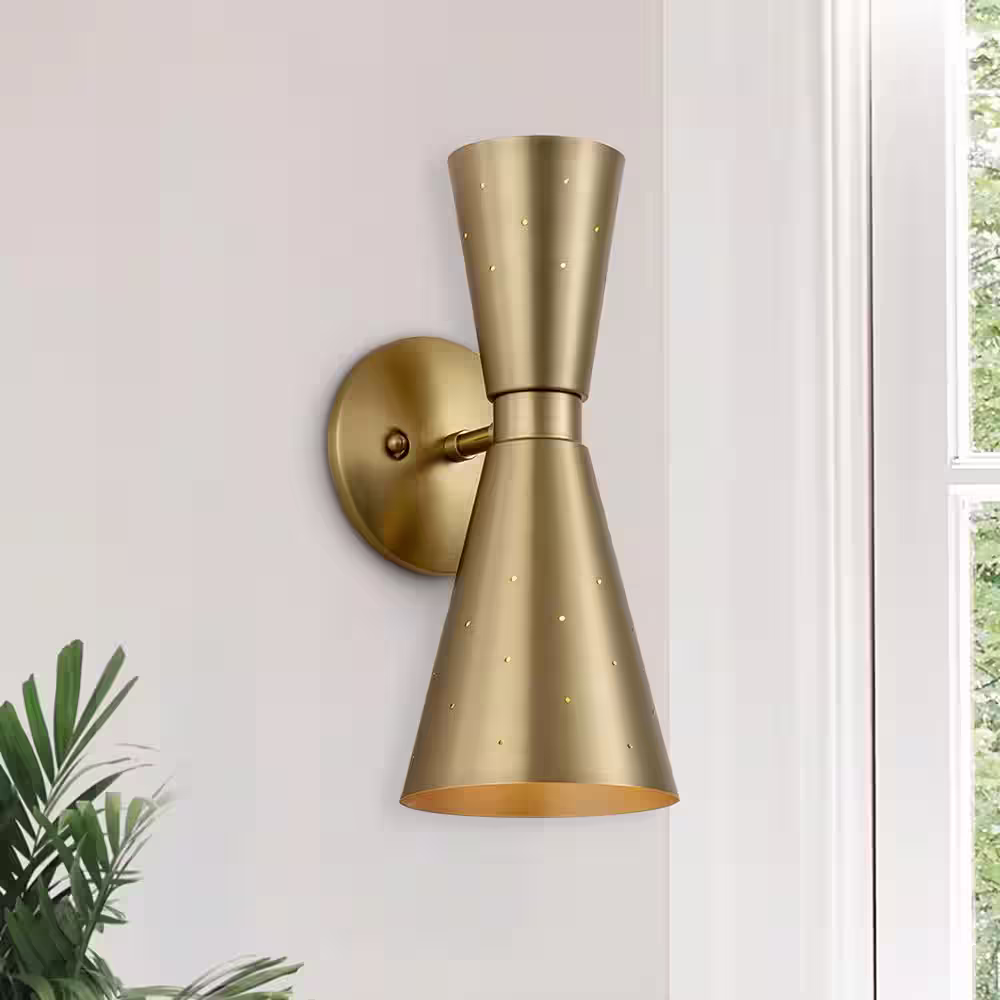HUOKU Nimbus 2-Light Aged Brass Wall Sconce with Up & Down Lighting